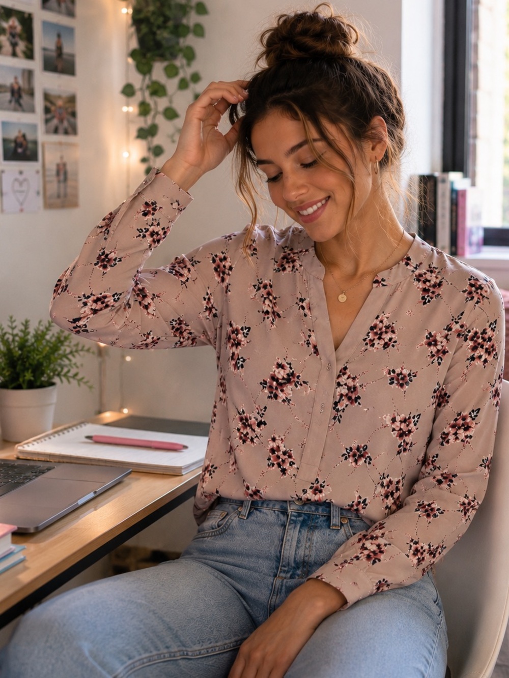Hilary Radley Women’s Floral Long Sleeve Blouse – Size Small
